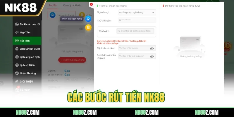 Các bước rút tiền NK88